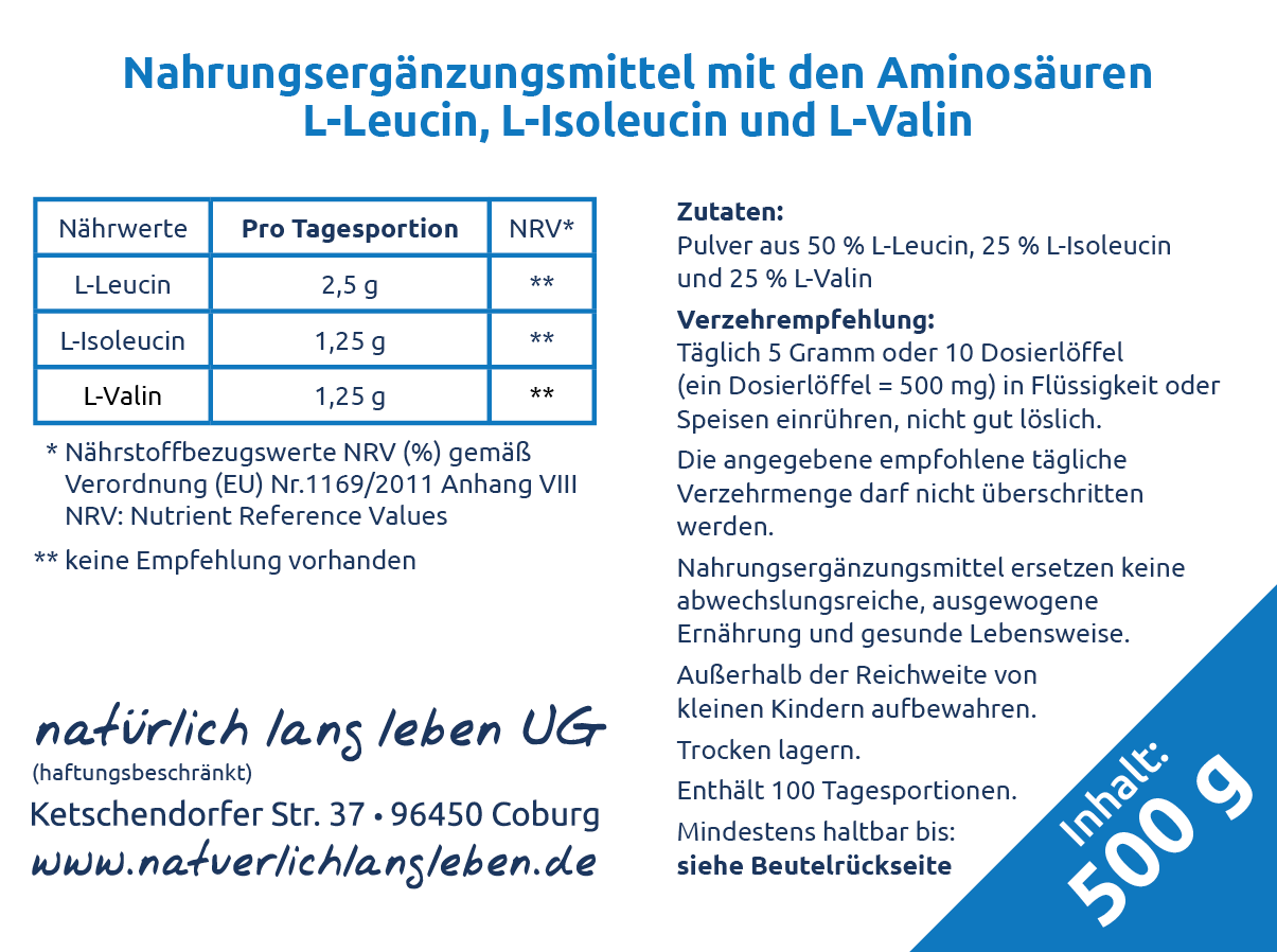 Nährwerte für BCAA 2:1:1 Pulver