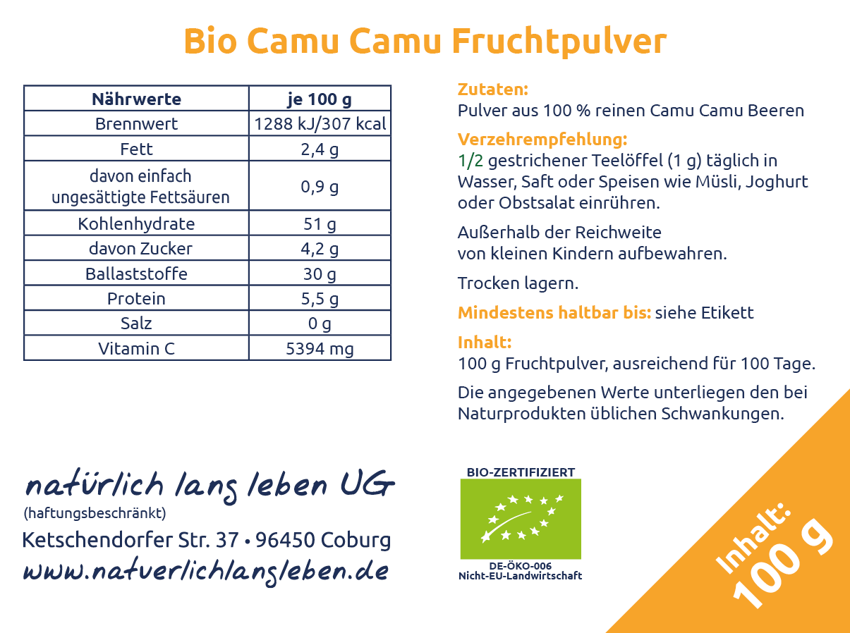 Nährwertangeben BIO-Camu