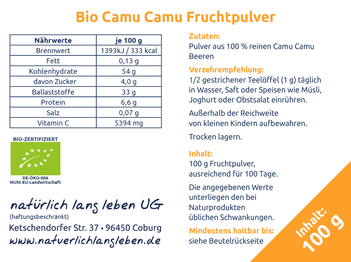 Nährwertangeben BIO-Camu