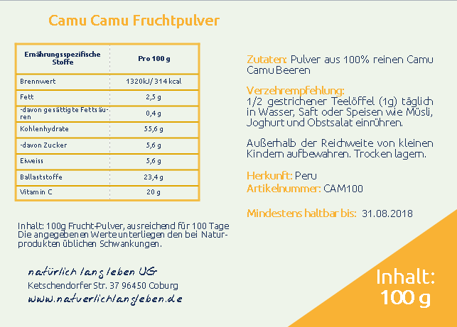 Nährwertangaben CamuCamu-Pulver