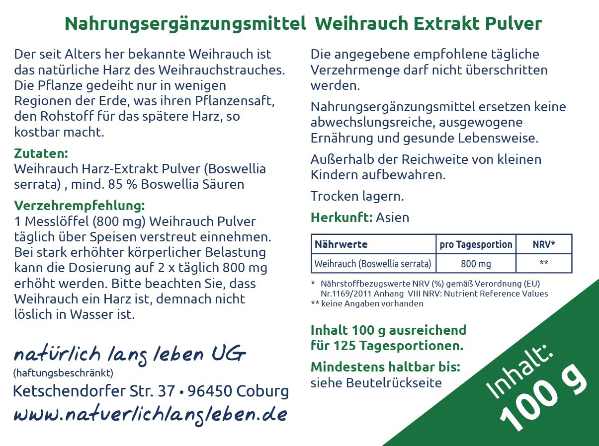 Nährwerte für Weihrauchextrakt