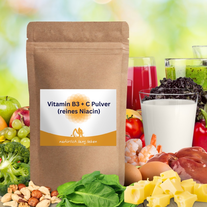 Vitamin B3 + C Pulver (reines Niacin) 100 g natürlich lang lebe